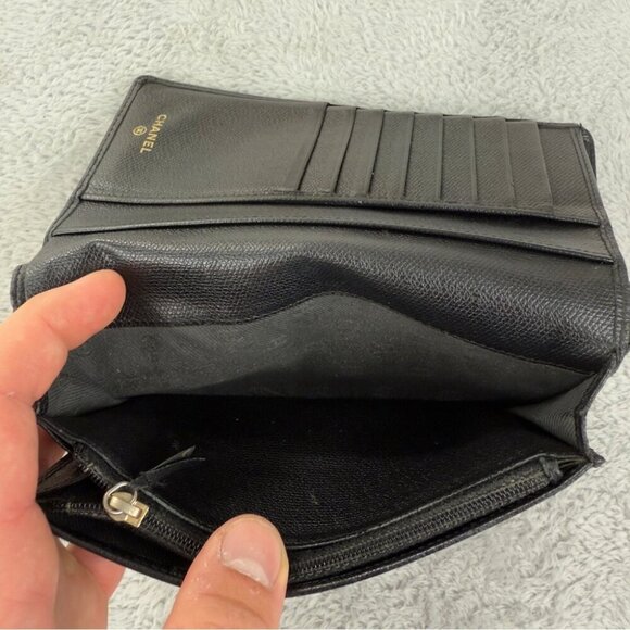 CHANEL Coco Button Leather Bifold Long Wallet Black - Picture 7 of 15